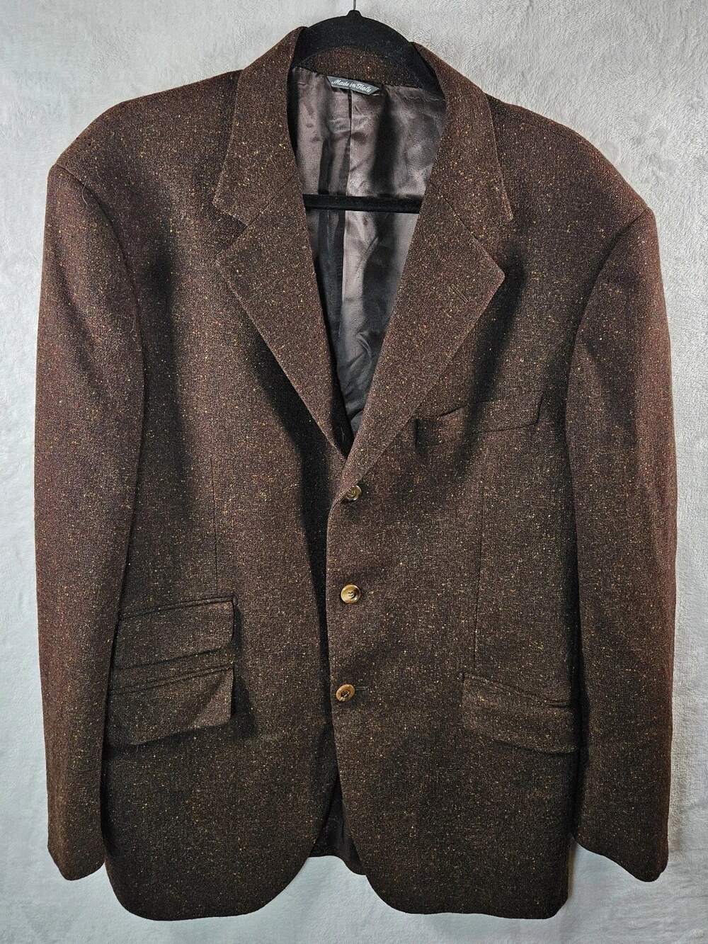Made in Italy Wool Tweed Blazer Sport Coat Brown Multicolor Fleck Men's 40R